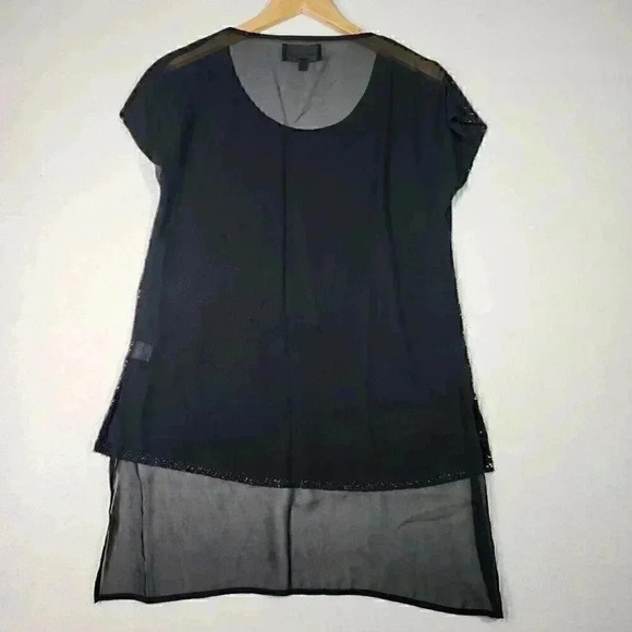 PJK Patterson J Kinkaid Womens Mini Sequined Blouse M Black Sheer Cap Sleeve USA - Picture 8 of 16